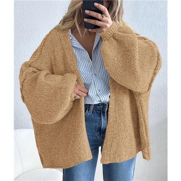 Womens Oversized Cardigan Sweaters Camel - Picture 6 of 6